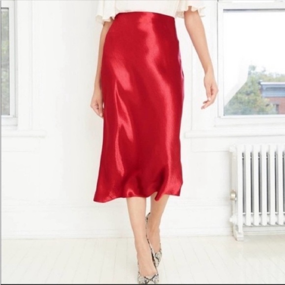 a new day Skirts Target High Rise Red Slip Silk Midi Skirt Size Xs